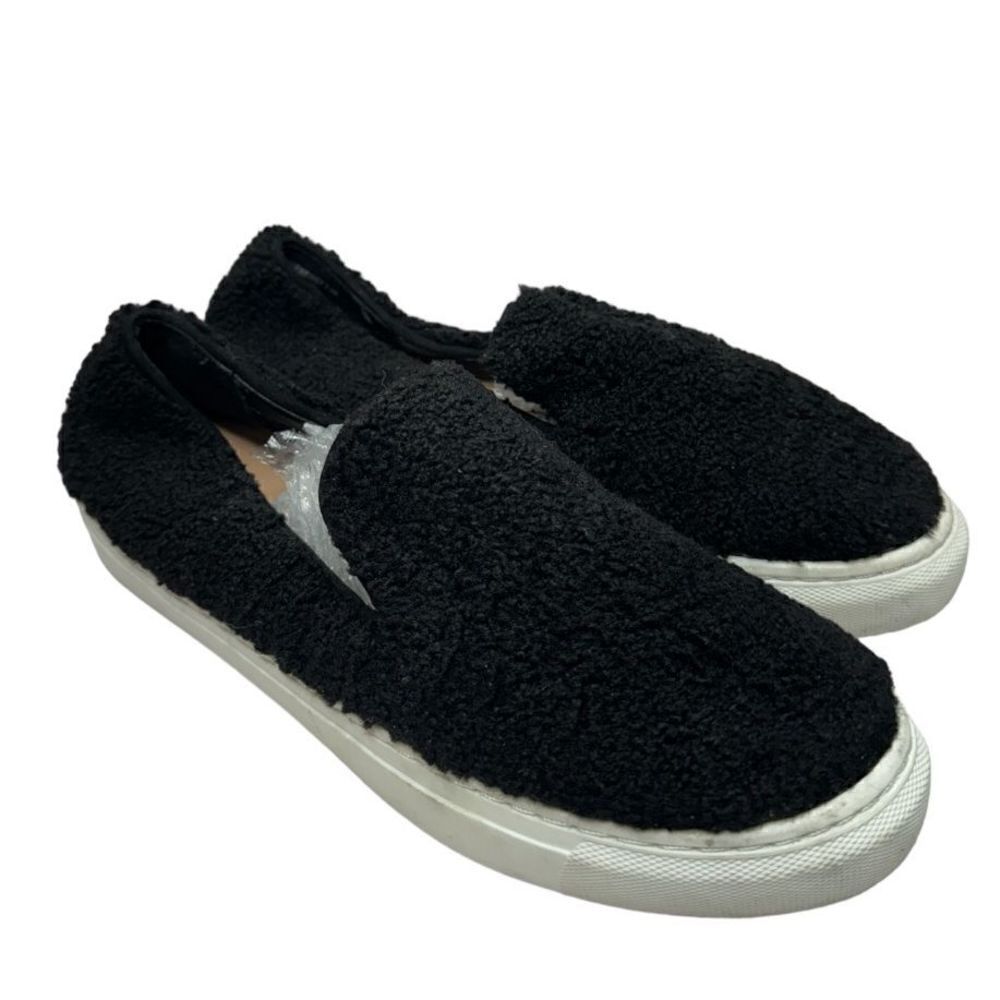 Steven New York Fuzzy Sneaker Size 7.5 Black Kimbel Faux Shearling Slip On Shoes